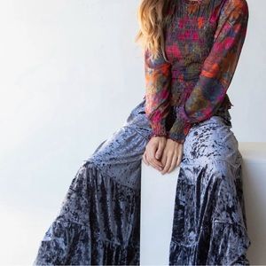 Blue velvet palazzo pants